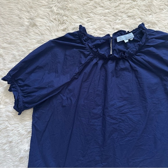 Hill House Blouse The Kit Top Short Puff Sleeve Ruffle Collar Navy L - Picture 4 of 10